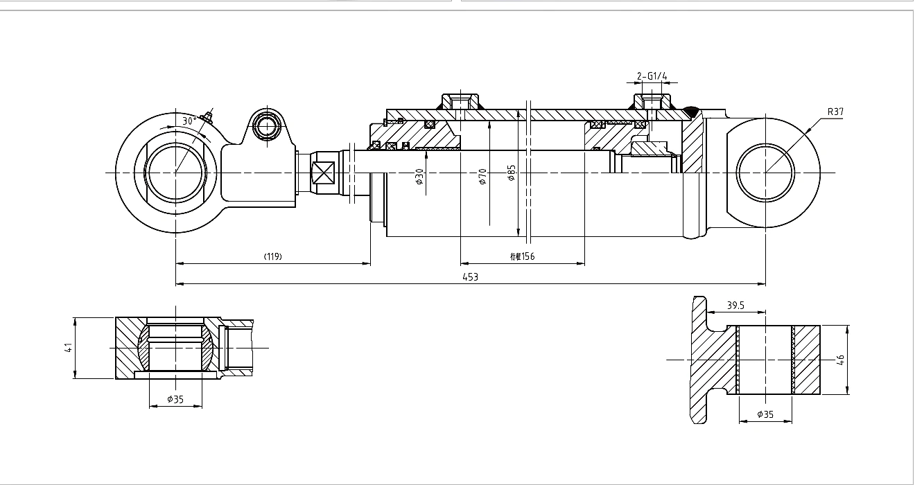 Catalogue technical drawing and evidence for HCYY11112001 Forklift Tilt Cylinder